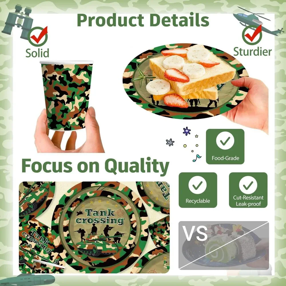 New 198 Piece Camo Camouflage Party Supplies Plates Napkins Decorations